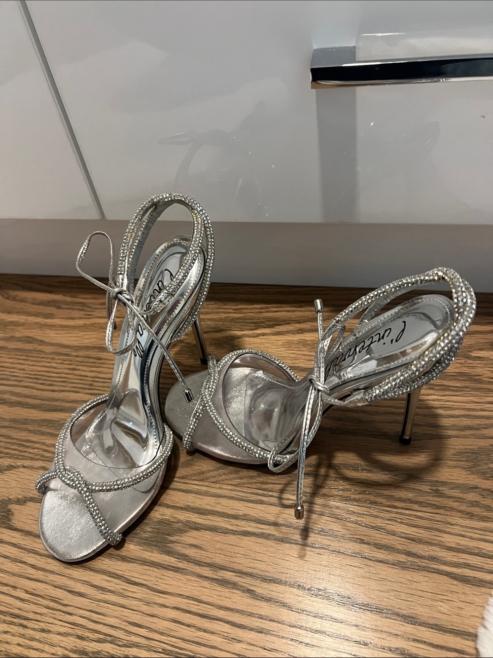 L'INTERVALLE Silver Rhinestone Lace-Up Stiletto Sandals - Picture 2 of 4